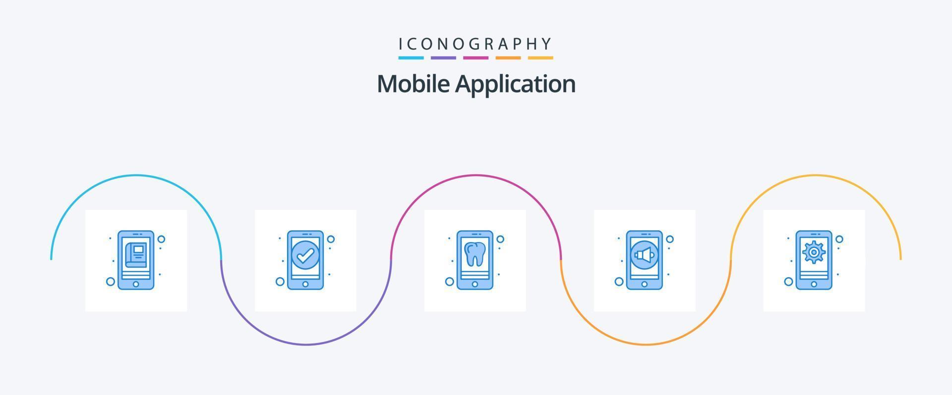 mobil Ansökan blå 5 ikon packa Inklusive mobil. app. kontrollera. ljud vektor