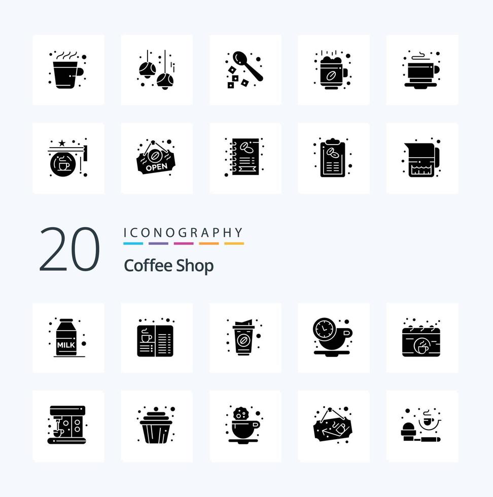 20 Coffee Shop Solid Glyph Icon Pack wie Pausenzeit Kaffee Ruhepause vektor