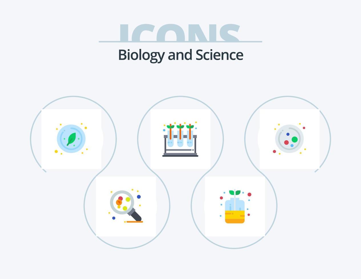 Biologie flach Icon Pack 5 Icon Design. Molekül. Rohre. Biologie. Wissenschaft. Labor vektor