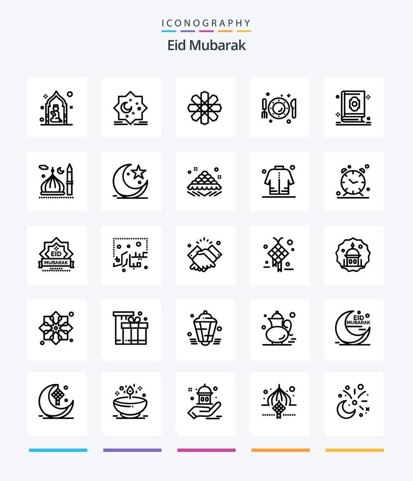 kreativ eid mubarak 25 översikt ikon packa sådan som kniv. tallrik. eid. maträtt. dekoration vektor
