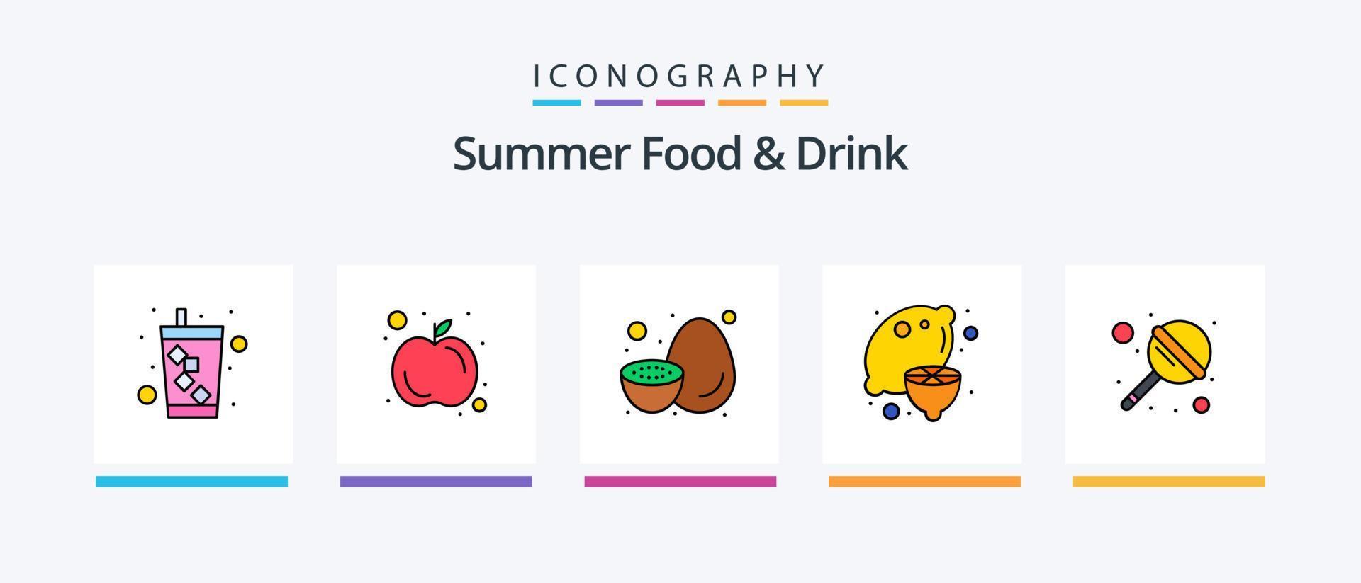 sommerliche Essens- und Getränkelinie gefüllt mit 5 Symbolen, einschließlich Obst. Wasser. Tasse. Limonade. Getränk. kreatives Symboldesign vektor