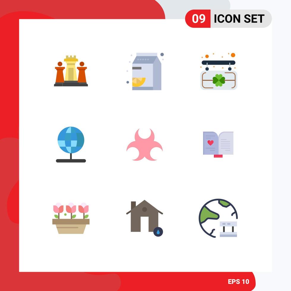 Stock Vector Icon Pack mit 9 Zeilen Zeichen und Symbolen für Hazard World Pak Stand Globus editierbare Vektordesign-Elemente