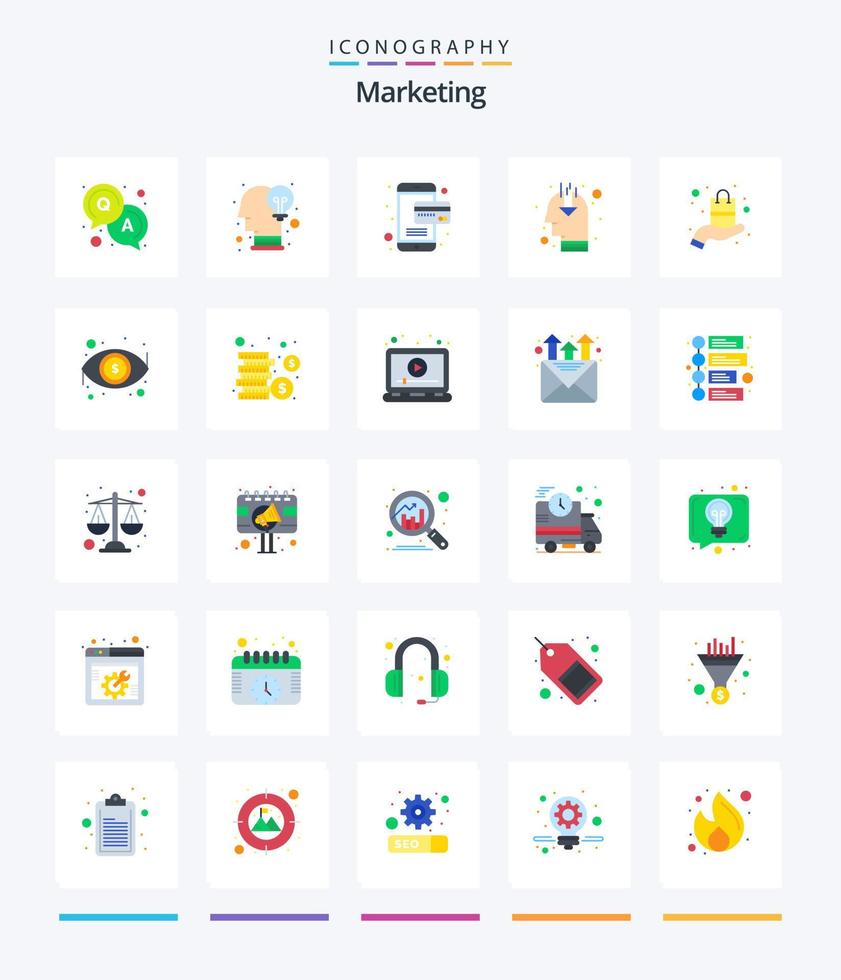 kreatives Marketing 25 flaches Icon Pack wie Sell. Präsentation. online. gegenwärtig. Meinung vektor