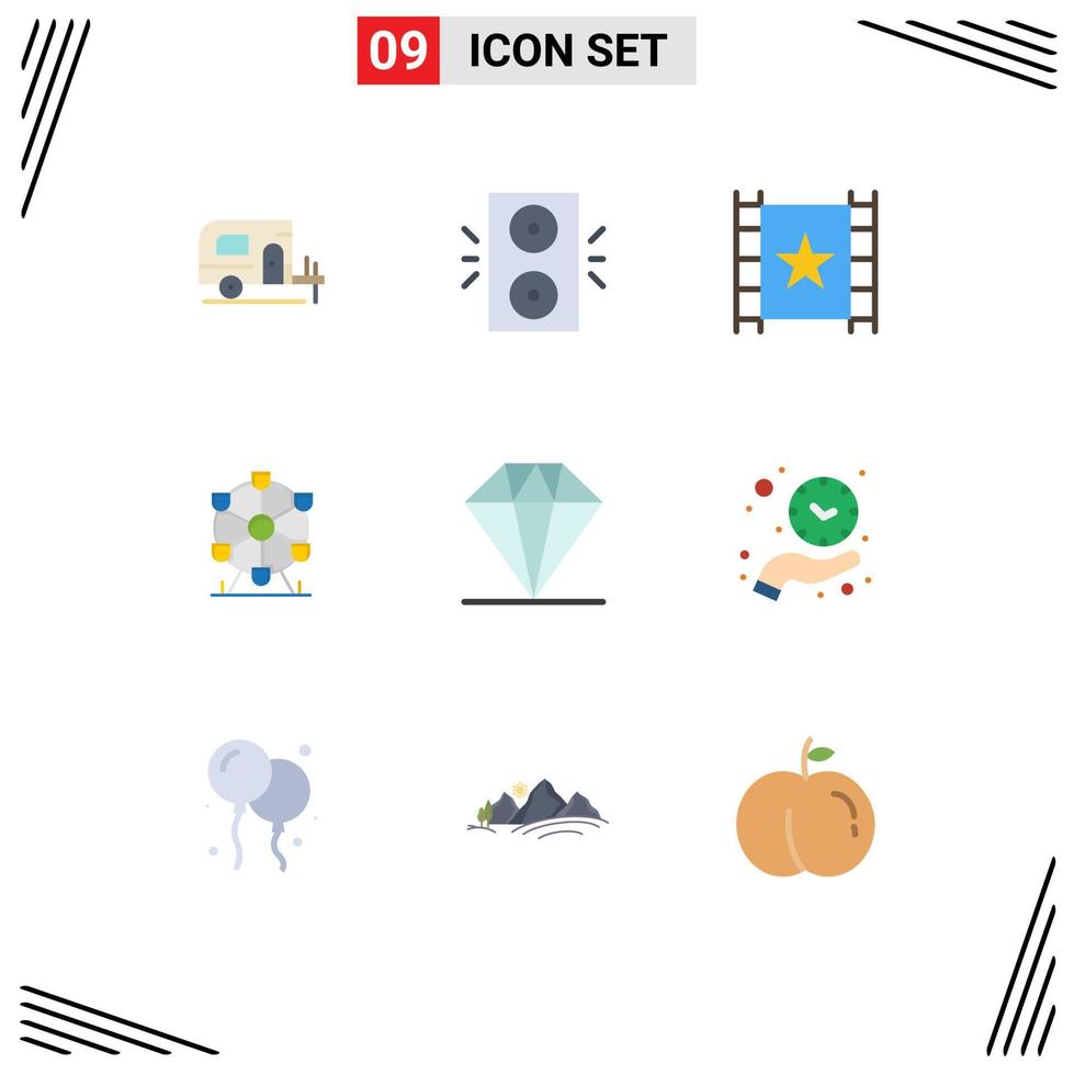 9 användare gränssnitt platt Färg packa av modern tecken och symboler av klocka gåva spelare diamant landmärke redigerbar vektor design element
