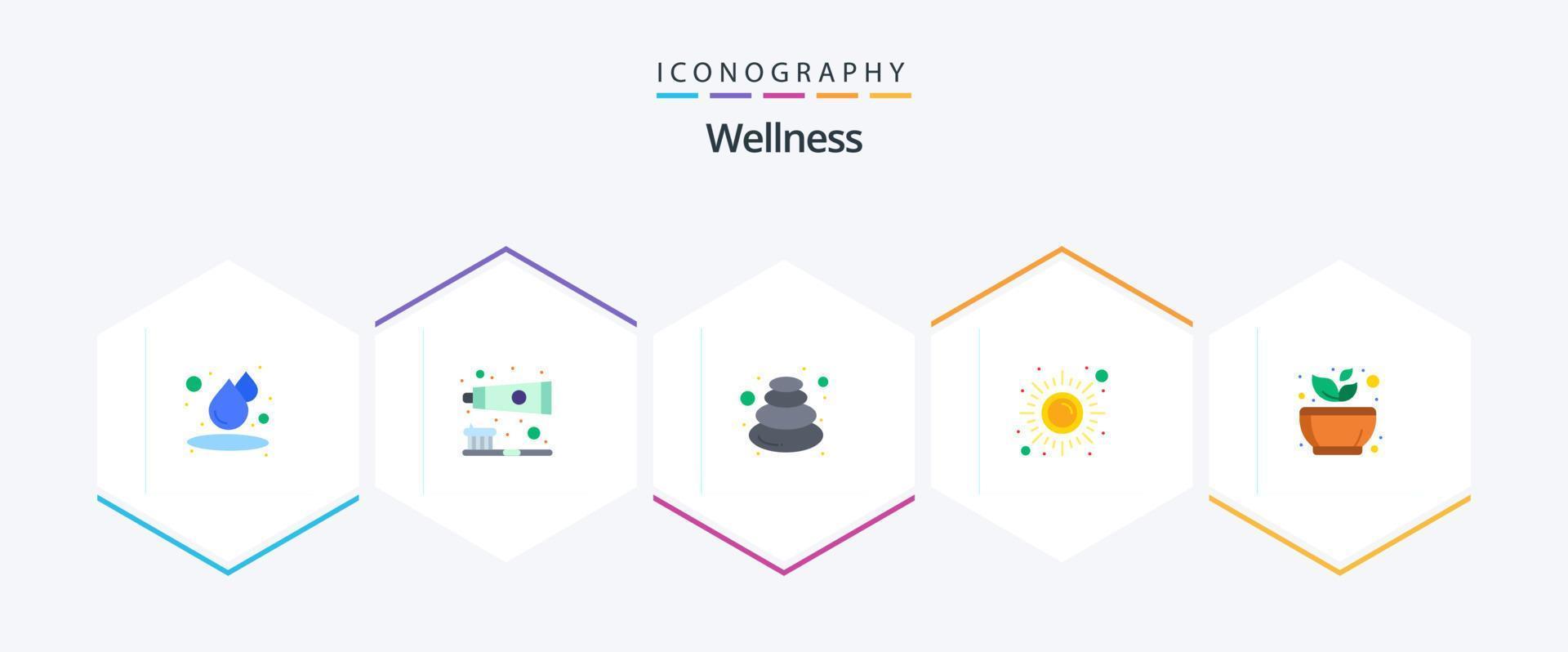 Wellness 25 Flat Icon Pack inklusive Schleifen. Sonne. Massage. Meditation. Fitness vektor