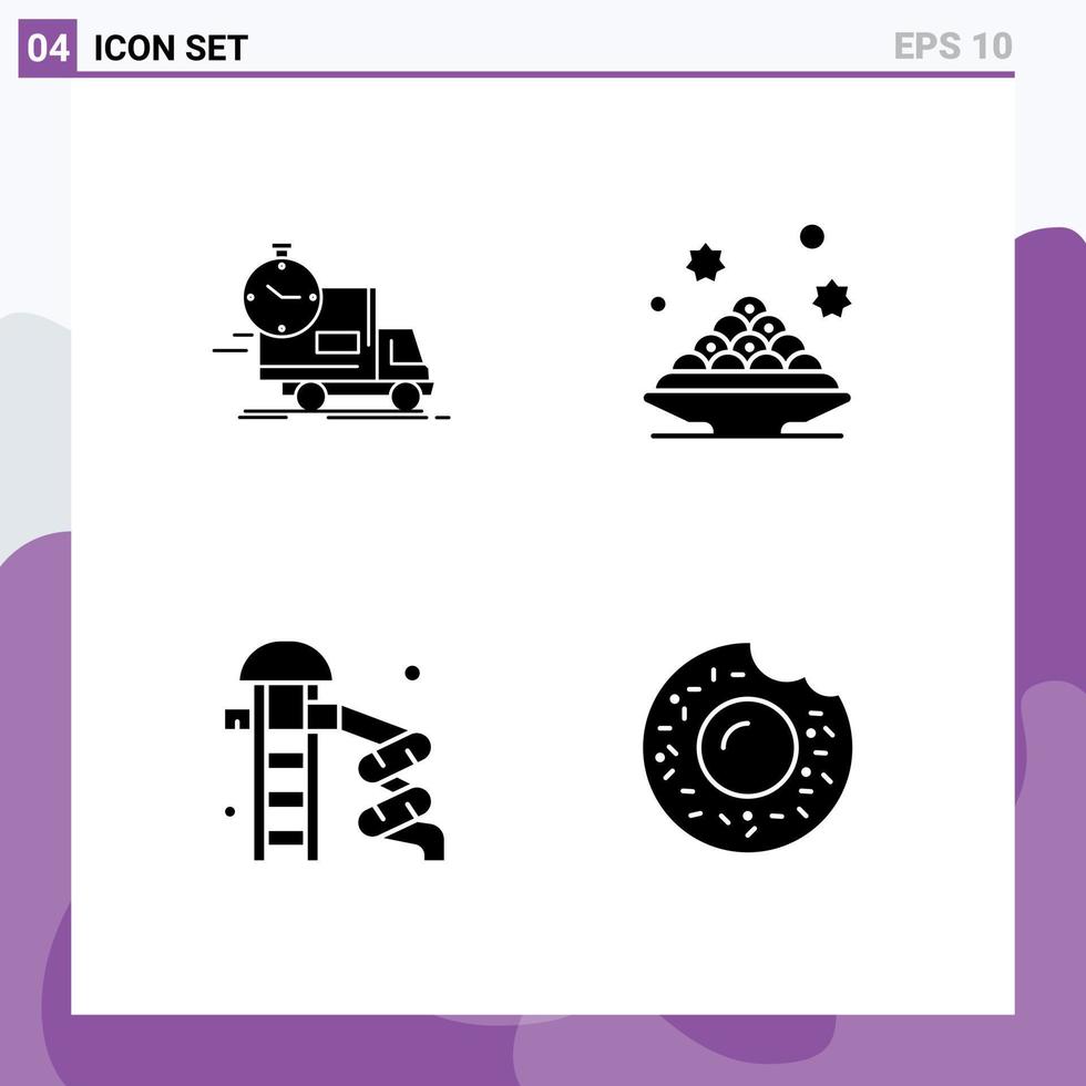 4 solides Glyphen-Konzept für mobile Websites und Apps Lieferteller transportieren süße Slider editierbare Vektordesign-Elemente vektor