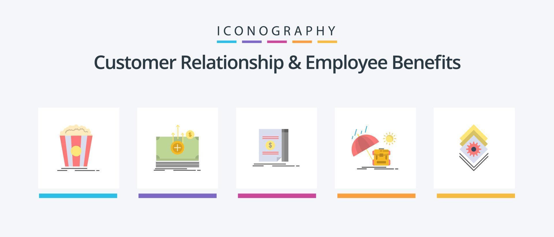 kund relation och anställd fördelar platt 5 ikon packa Inklusive miljö. säsong. bok. Sol. sommar. kreativ ikoner design vektor