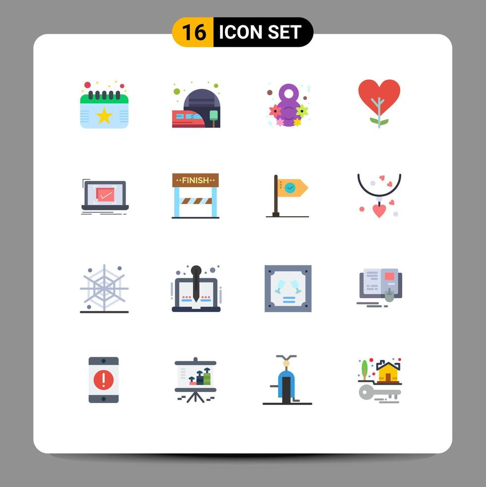 uppsättning av 16 vektor platt färger på rutnät för systemet träd dag tycka om hjärta redigerbar packa av kreativ vektor design element