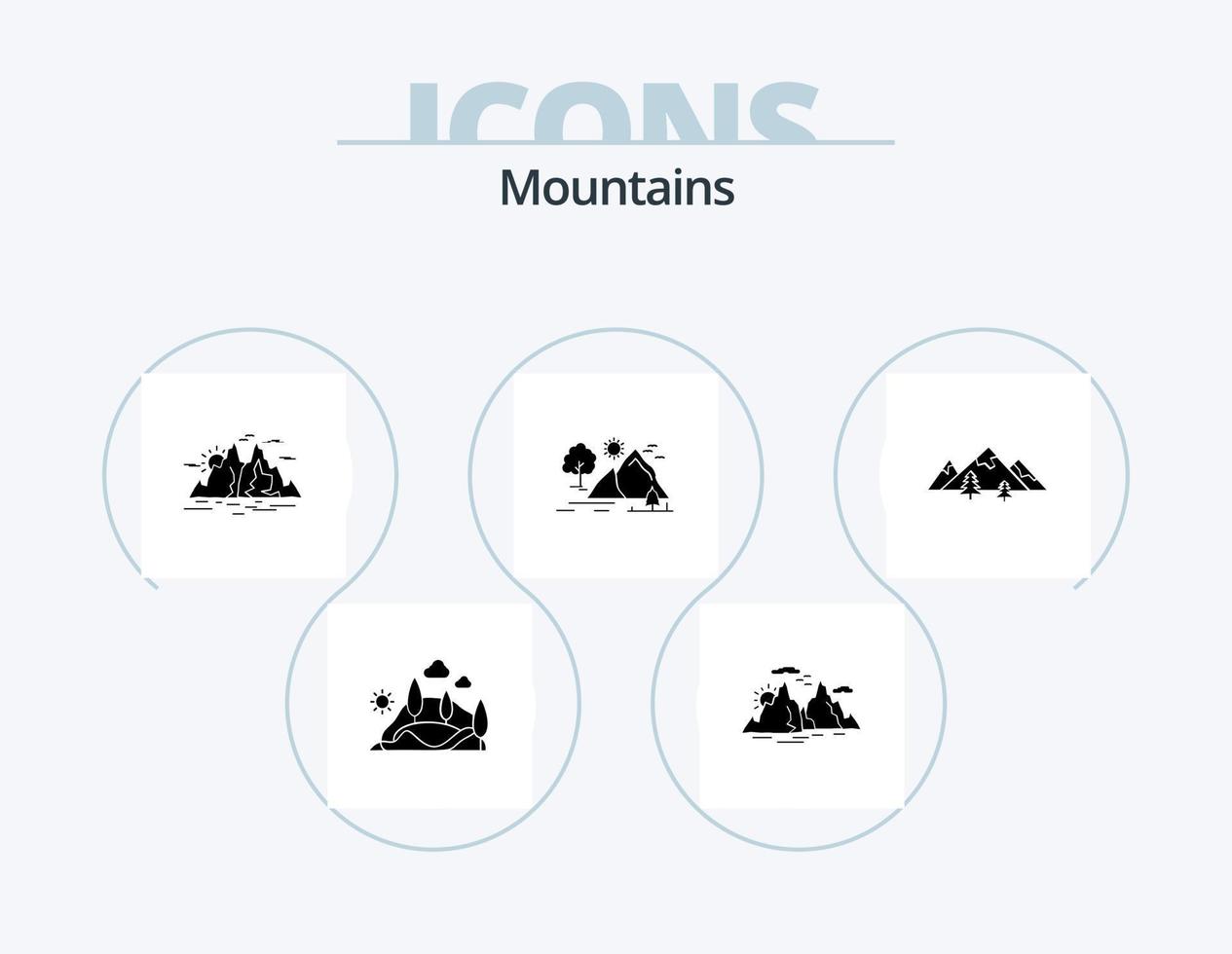 bergen glyf ikon packa 5 ikon design. landskap. vatten. landskap. berg. kulle vektor