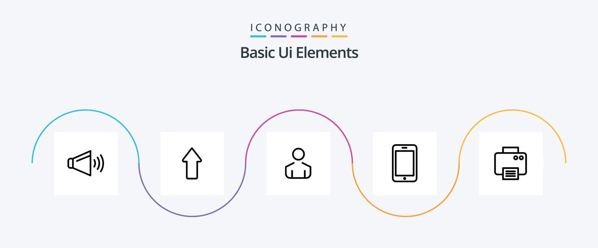 grundläggande ui element linje 5 ikon packa Inklusive tryckt. skrivare. manlig. ringa upp. mobil vektor