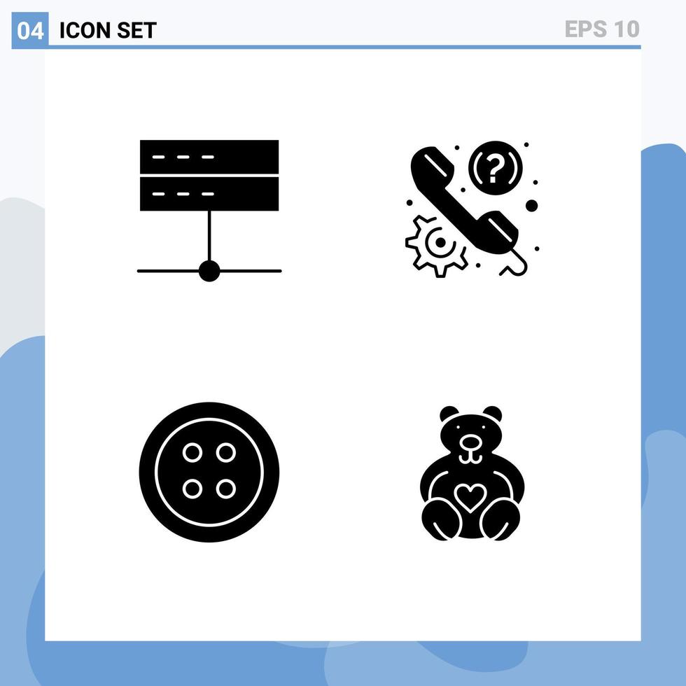 grupp av 4 fast glyfer tecken och symboler för administration Stöd server faq sömnad redigerbar vektor design element