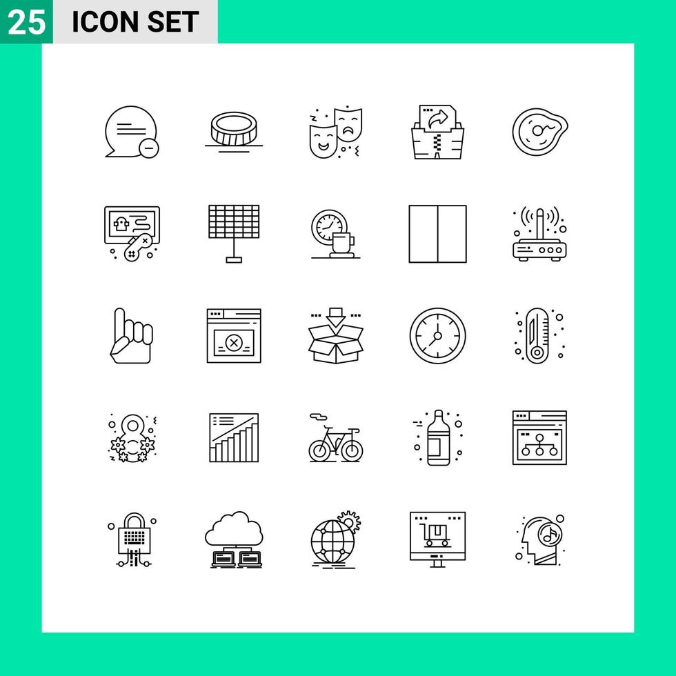 Stock Vector Icon Pack mit 25 Linienzeichen und Symbolen für Motion Bend Face Folder Computing editierbare Vektordesign-Elemente