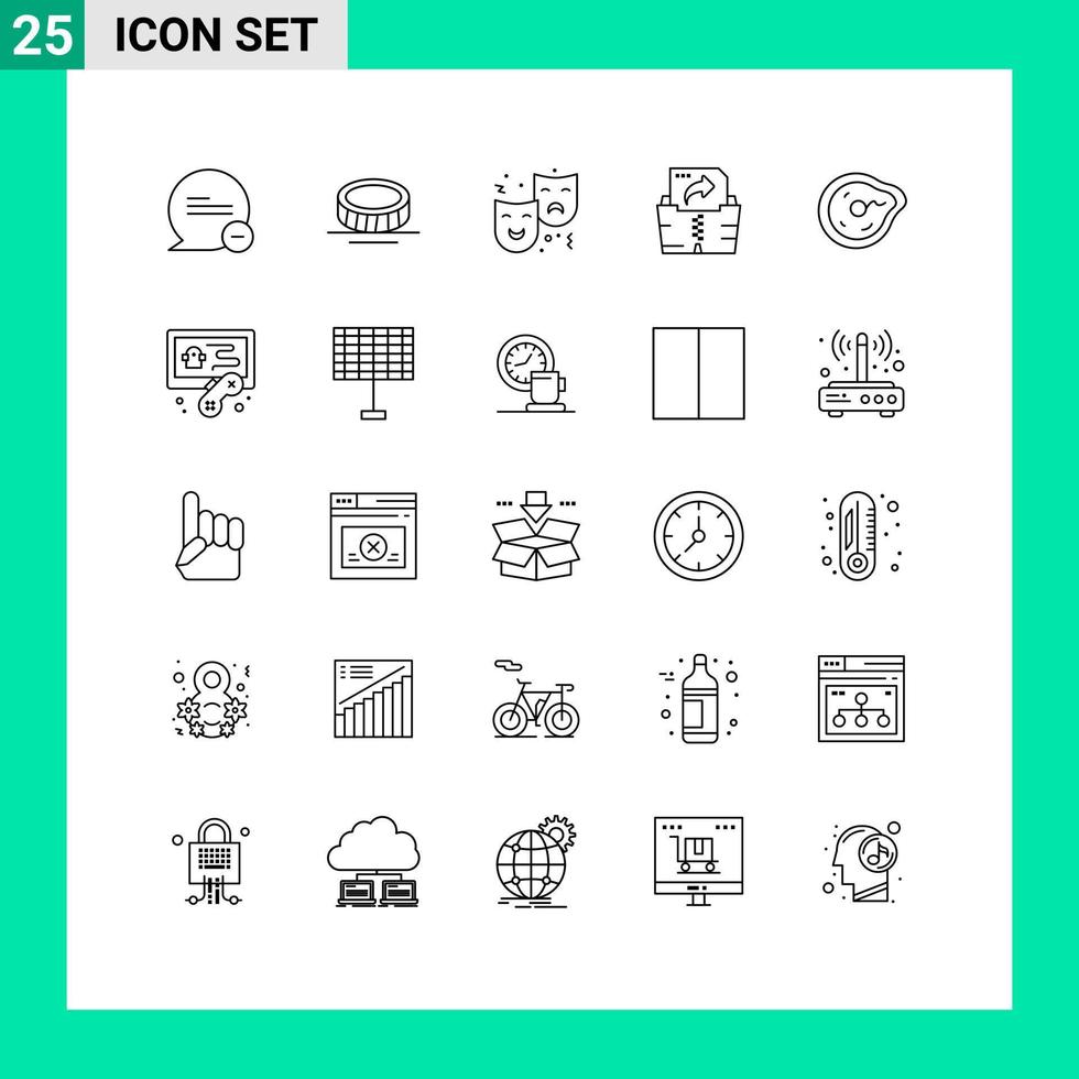 stock vektor ikon packa av 25 linje tecken och symboler för rörelse böja ansikte mapp datoranvändning redigerbar vektor design element