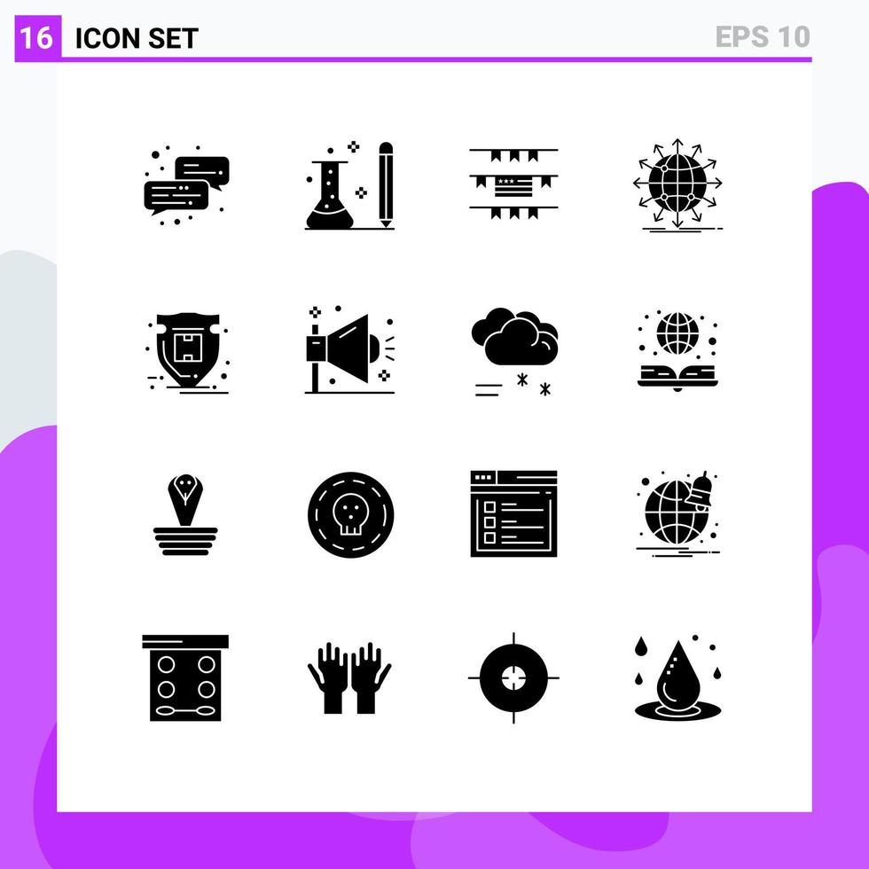 16 universell fast glyf tecken symboler av skydd över hela världen buntings Nyheter nätverk redigerbar vektor design element