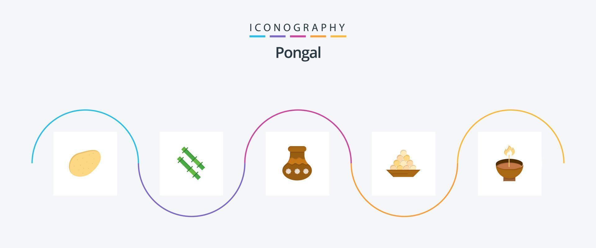 pongal platt 5 ikon packa Inklusive fira. ljuv. pongal. laddu. efterrätt vektor