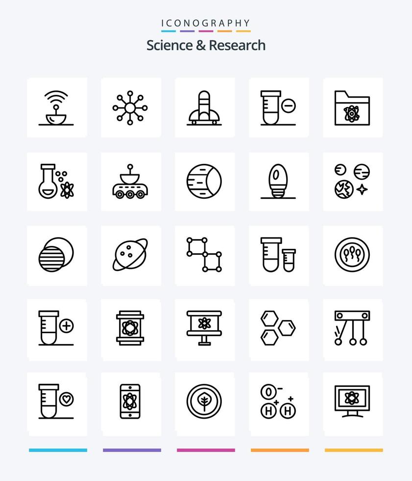 kreativ vetenskap 25 översikt ikon packa sådan som vetenskap. atom. raket. Plats. minus- vektor