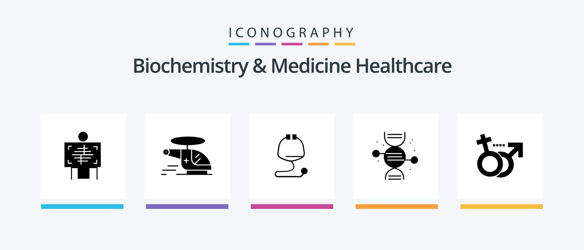 Biochemie und Medizin Healthcare Glyph 5 Icon Pack inklusive Knochen. Gesundheitspflege. Krankenwagen. adn. medizinisch. kreatives Symboldesign vektor