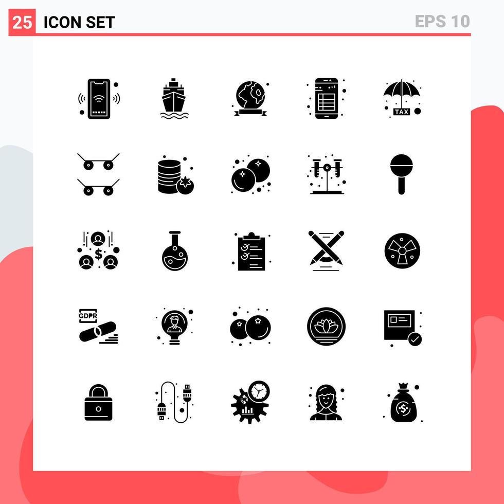 Gruppe von 25 modernen soliden Glyphen, die für bearbeitbare Vektordesign-Elemente der Umgehungsnotiz-Abzeichen-Schnittstellen-App festgelegt sind vektor