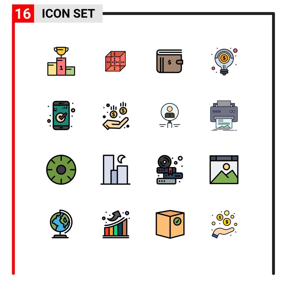 redigerbar vektor linje packa av 16 enkel platt Färg fylld rader av pengar ljus shepping aning kontanter redigerbar kreativ vektor design element
