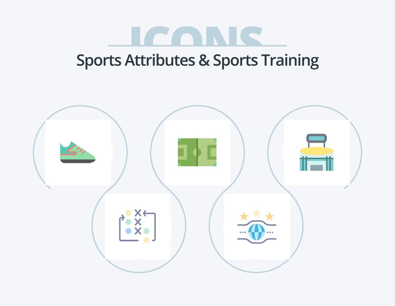 sporter attribut och sporter Träning platt ikon packa 5 ikon design. byggnad. tonhöjd. sport. spel. fält vektor