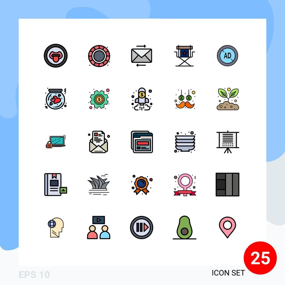 piktogram uppsättning av 25 enkel fylld linje platt färger av ad blockerare ad dela med sig tv bio redigerbar vektor design element