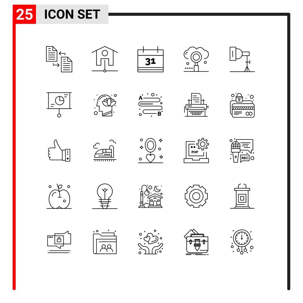 satz von 25 modernen ui-symbolen symbole zeichen für fotosuche kalenderoptimierungsmaschine editierbare vektordesignelemente vektor