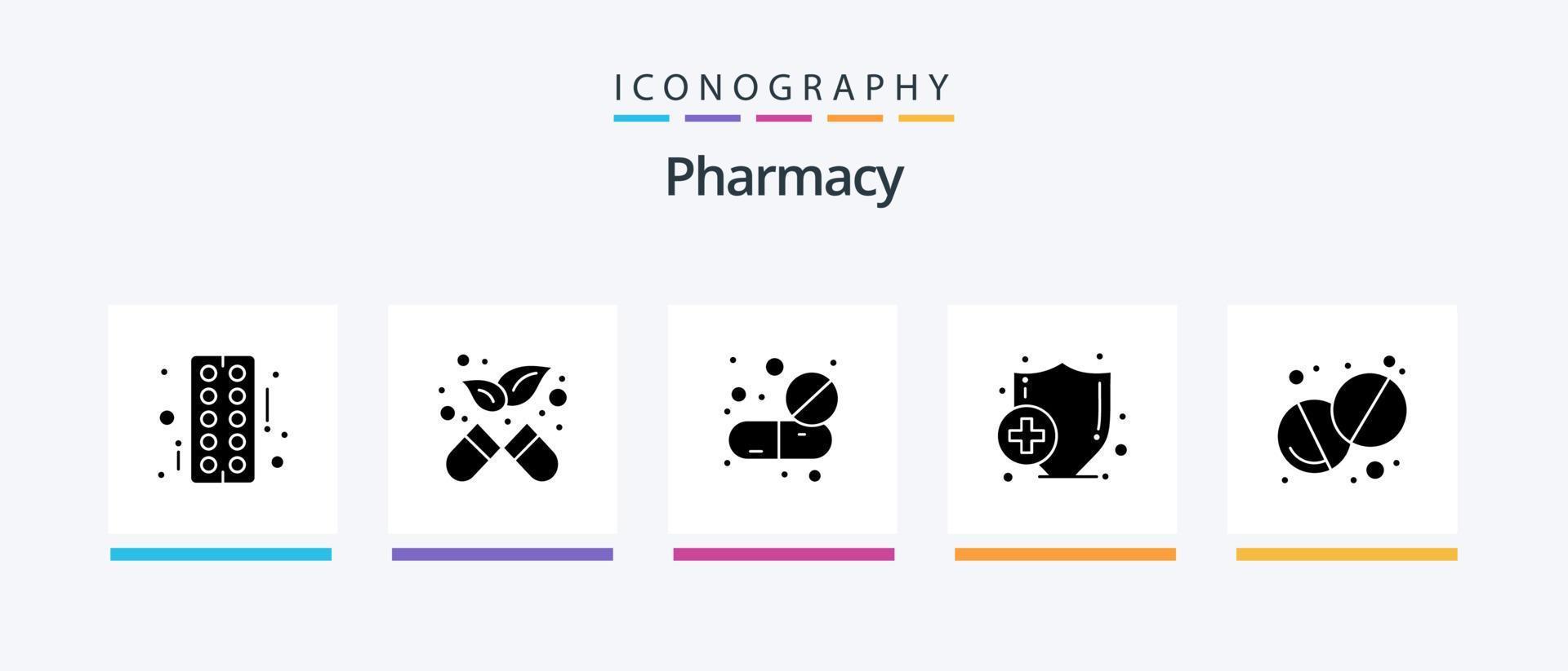 apotek glyf 5 ikon packa Inklusive piller. hälsa. läkemedel. medicinsk. hälsa. kreativ ikoner design vektor