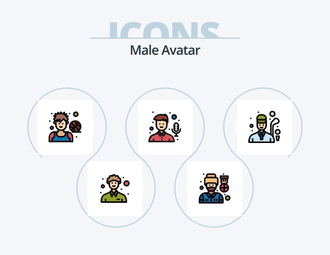 manlig avatar linje fylld ikon packa 5 ikon design. sport. pojke. man. avatar. leverans vektor