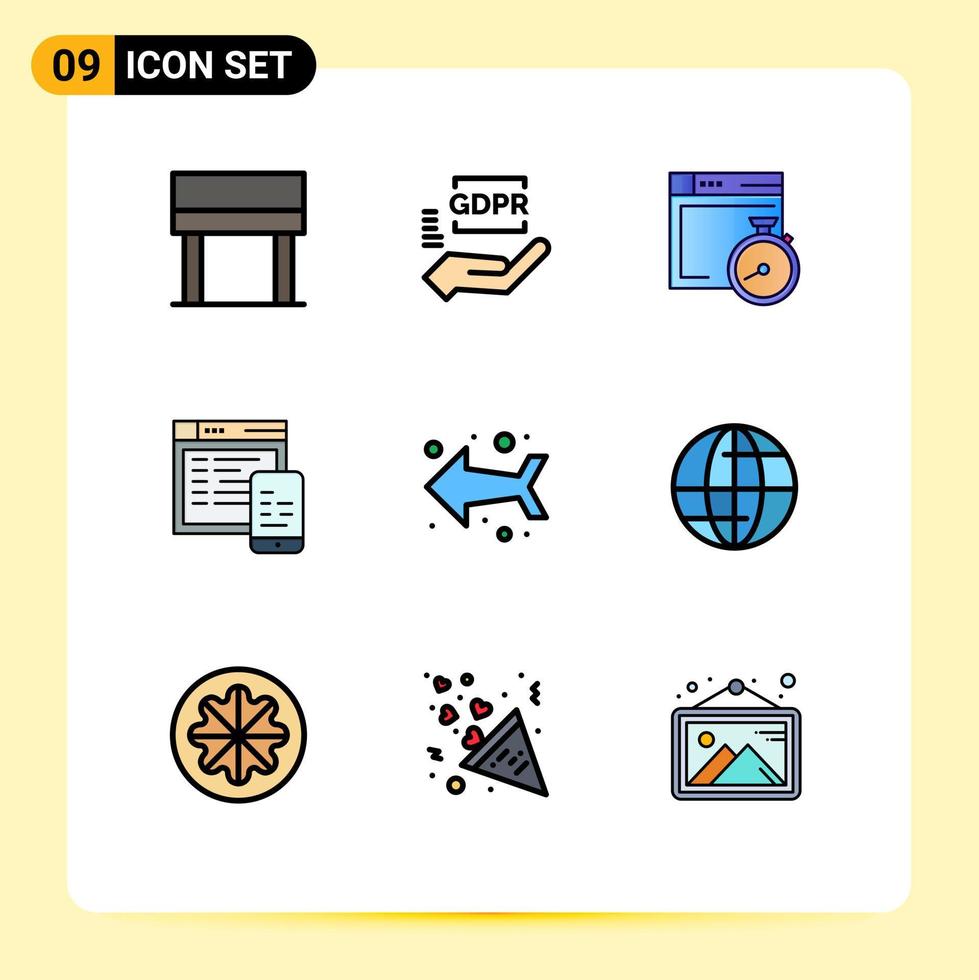 grupp av 9 fylld linje platt färger tecken och symboler för riktning pil brower mobil design redigerbar vektor design element