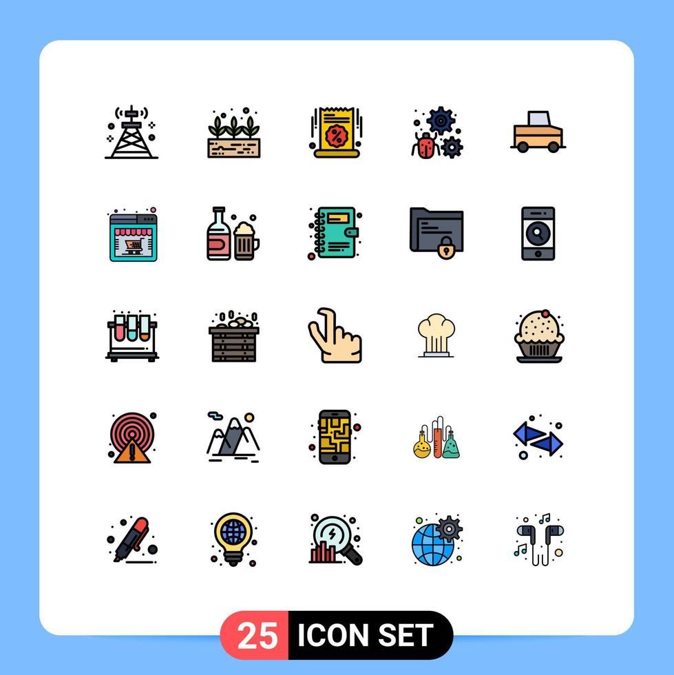 modern uppsättning av 25 fylld linje platt färger pictograph av bil miljö stor försäljning insekt configure redigerbar vektor design element