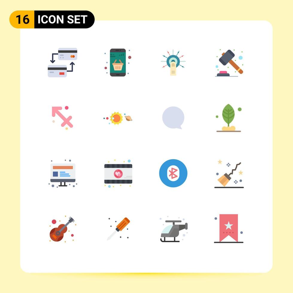 16 flaches Farbpaket der Benutzeroberfläche mit modernen Zeichen und Symbolen der Online-Auktion des Gerichts, editierbares Paket mit kreativen Vektordesignelementen vektor