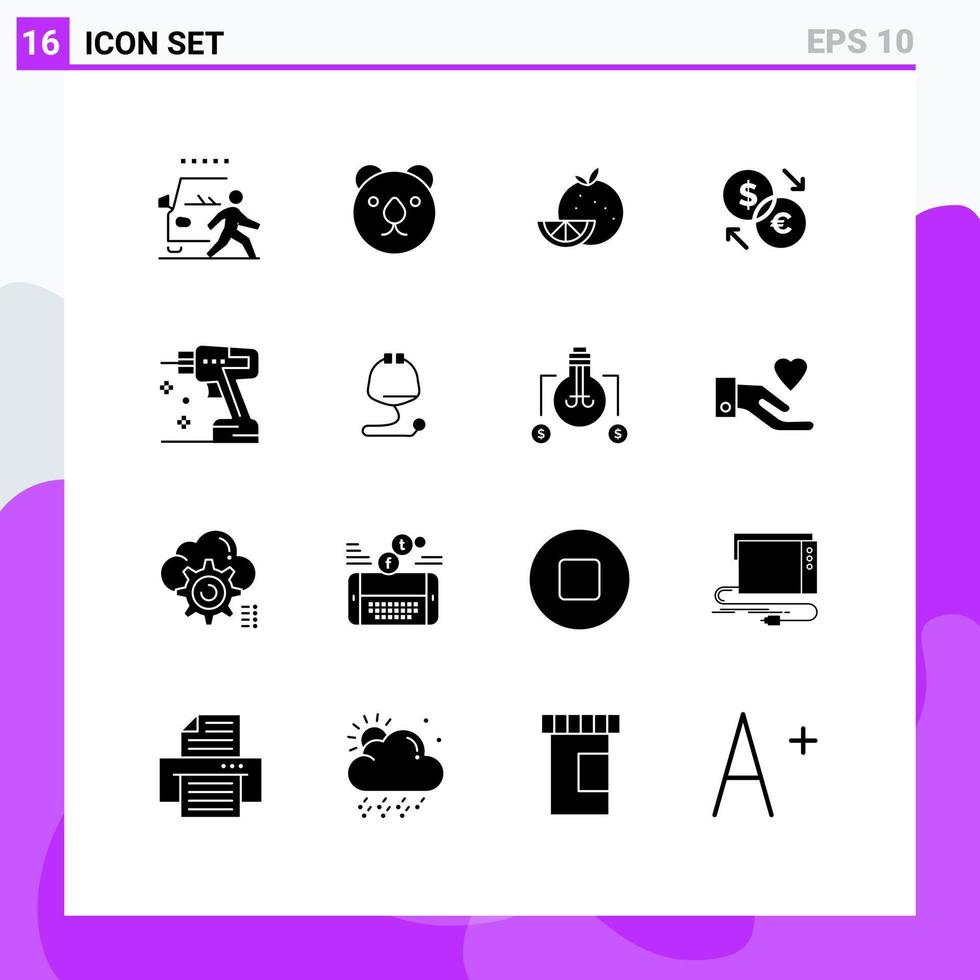 Stock Vector Icon Pack mit 16 Linienzeichen und Symbolen für den Bau Dollar Orange Exchange Converter editierbare Vektordesign-Elemente