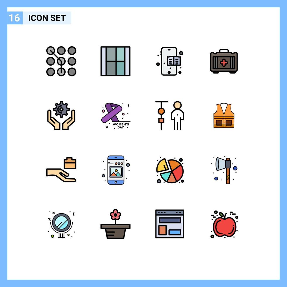 16 universelle, flache, farbgefüllte Linien für Web- und mobile Anwendungen vektor