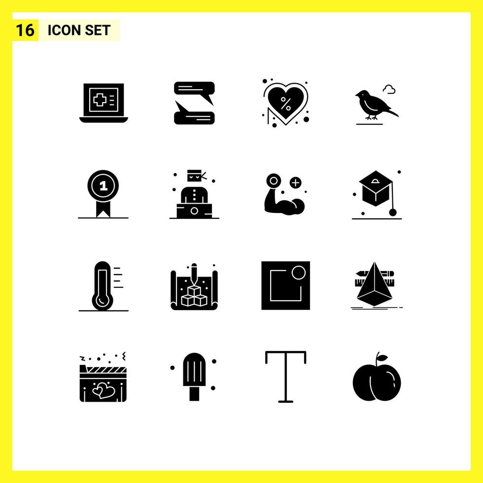 16 thematische Vektor-Solid-Glyphen und editierbare Symbole von St. Prize Heart Spatz britische editierbare Vektordesign-Elemente vektor