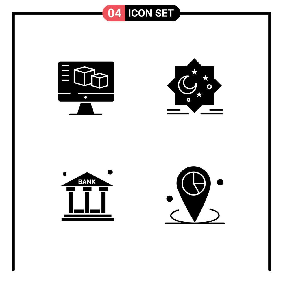 4 thematische Vektor-Solid-Glyphen und editierbare Symbole von Computerbank-Computing-Star-Office-editierbaren Vektordesign-Elementen vektor