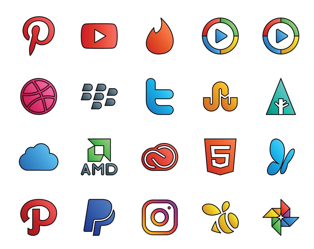 20 Social Media Icon Pack einschließlich HTML CC Twitter Creative Cloud iCloud vektor