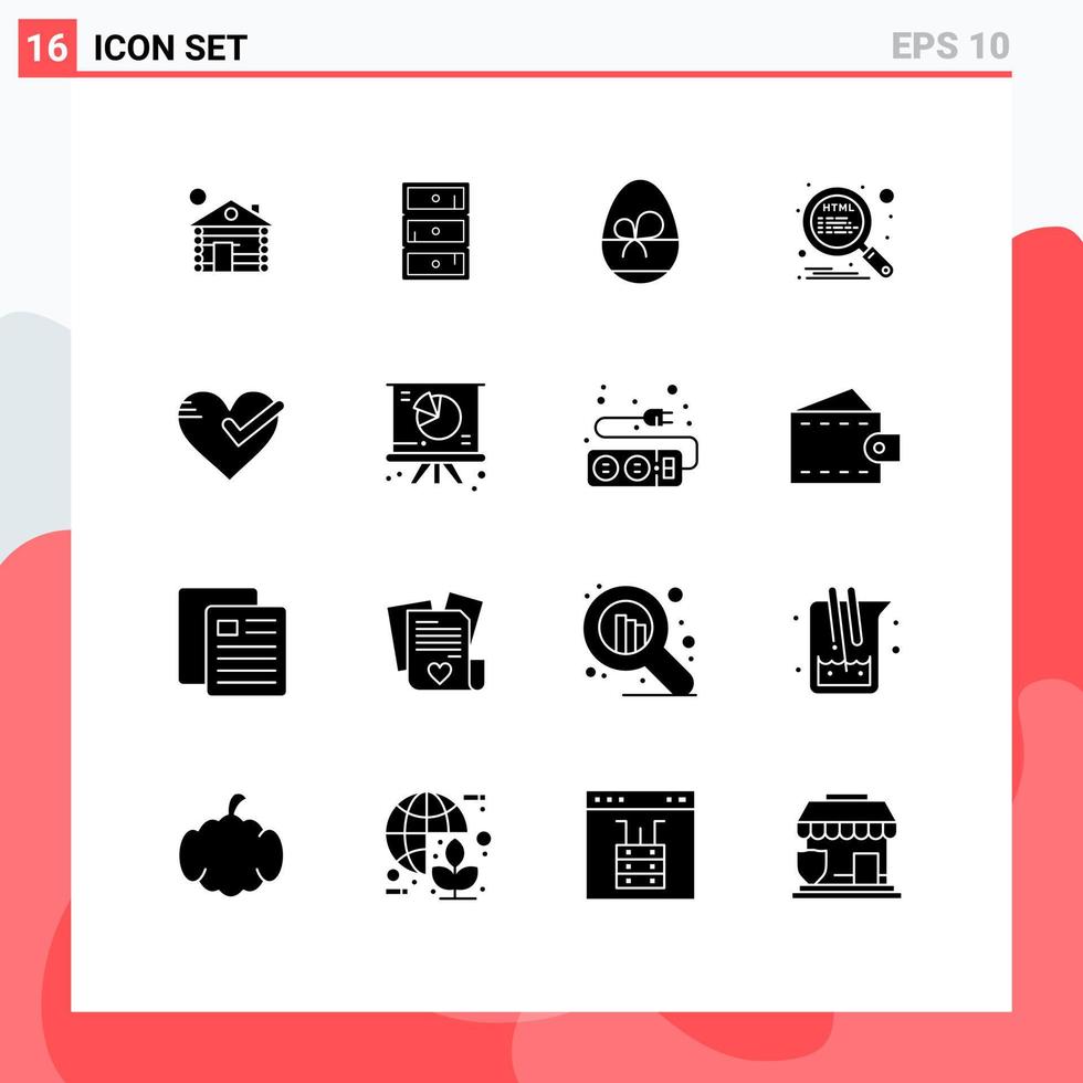 modern uppsättning av 16 fast glyfer och symboler sådan som kärlek seo ägg Sök html redigerbar vektor design element