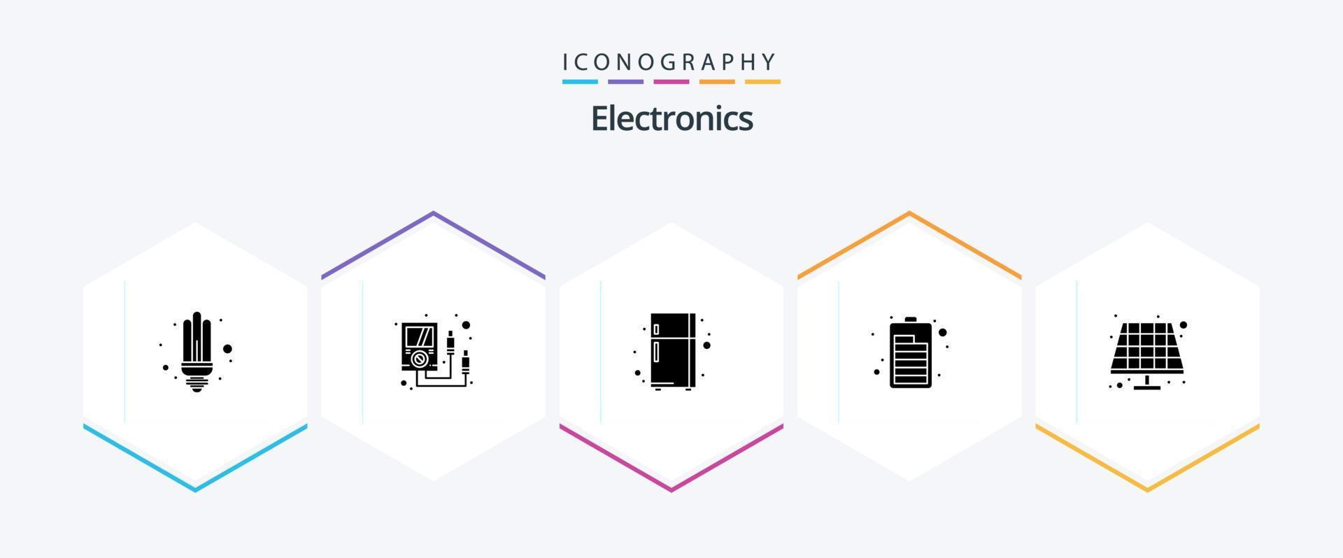 Elektronik-Icon-Pack mit 25 Glyphen, einschließlich . Öko. elektronisches Gerät. Batterie. aufladen vektor