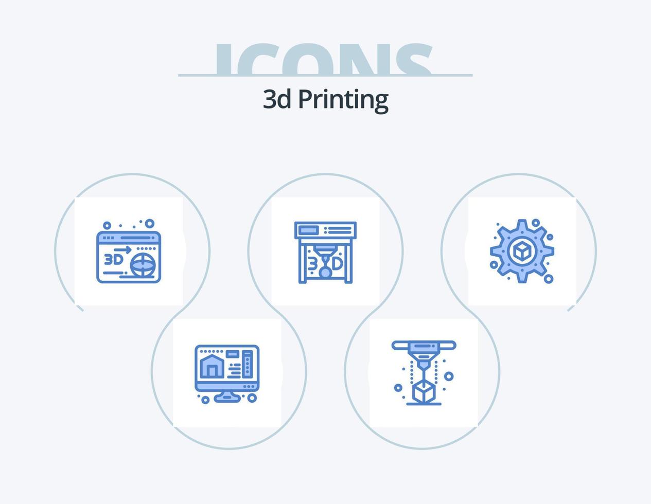 3D-Druck blau Icon Pack 5 Icon Design. Drucken. Drucken. Laser. drucken. Globus vektor