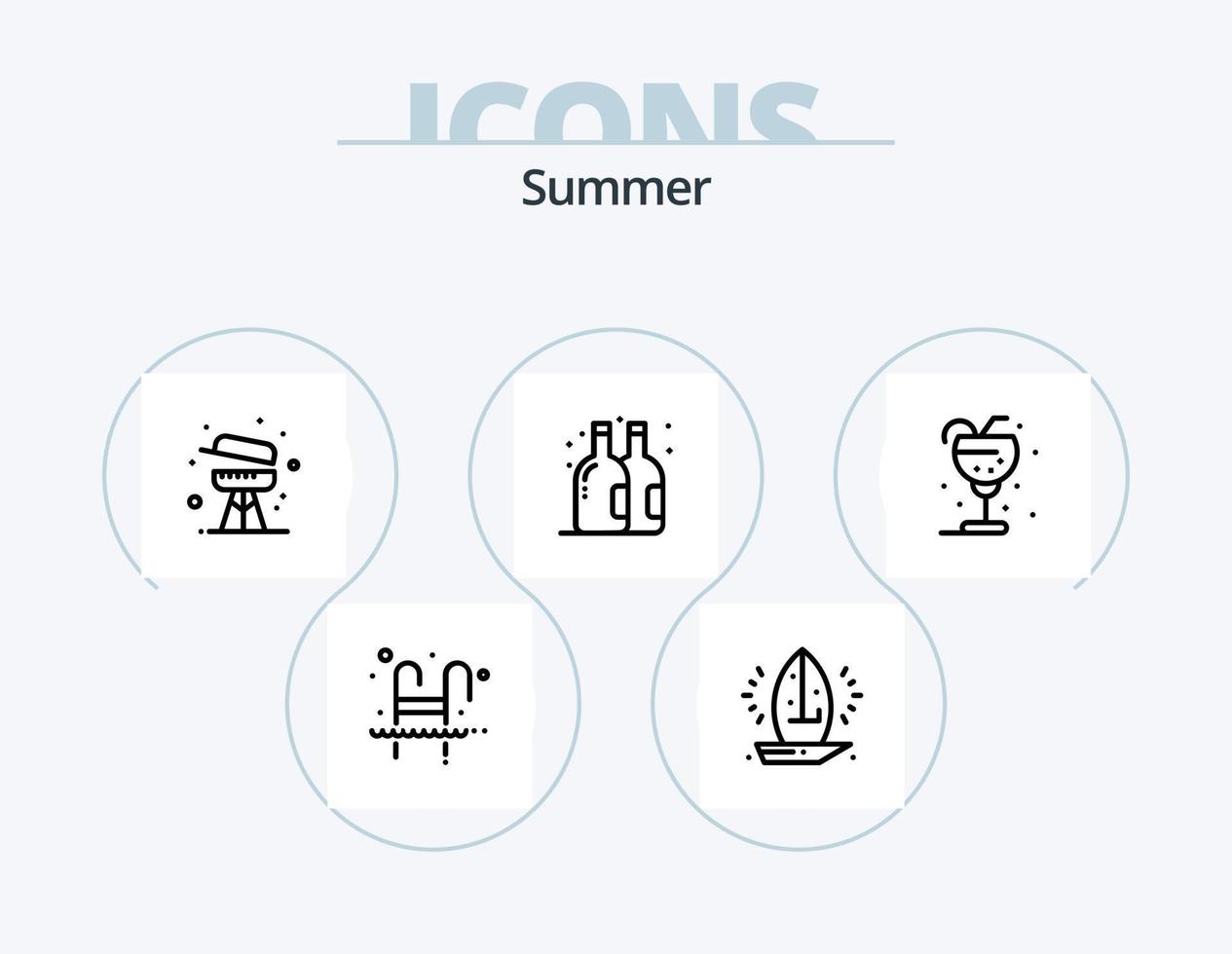 Sommerlinie Icon Pack 5 Icon Design. Sommer. Luft. Eis. ac. Schiff vektor