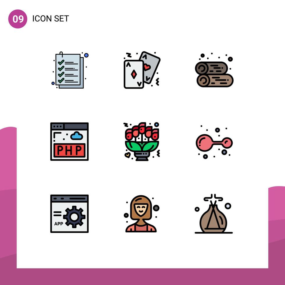 grupp av 9 fylld linje platt färger tecken och symboler för blommor program kort php ved redigerbar vektor design element
