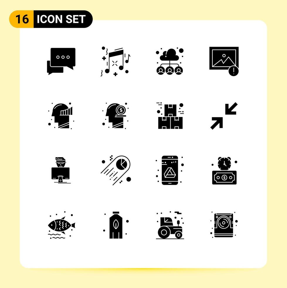 modern uppsättning av 16 fast glyfer pictograph av sinne Diagram grupp Foto varna redigerbar vektor design element