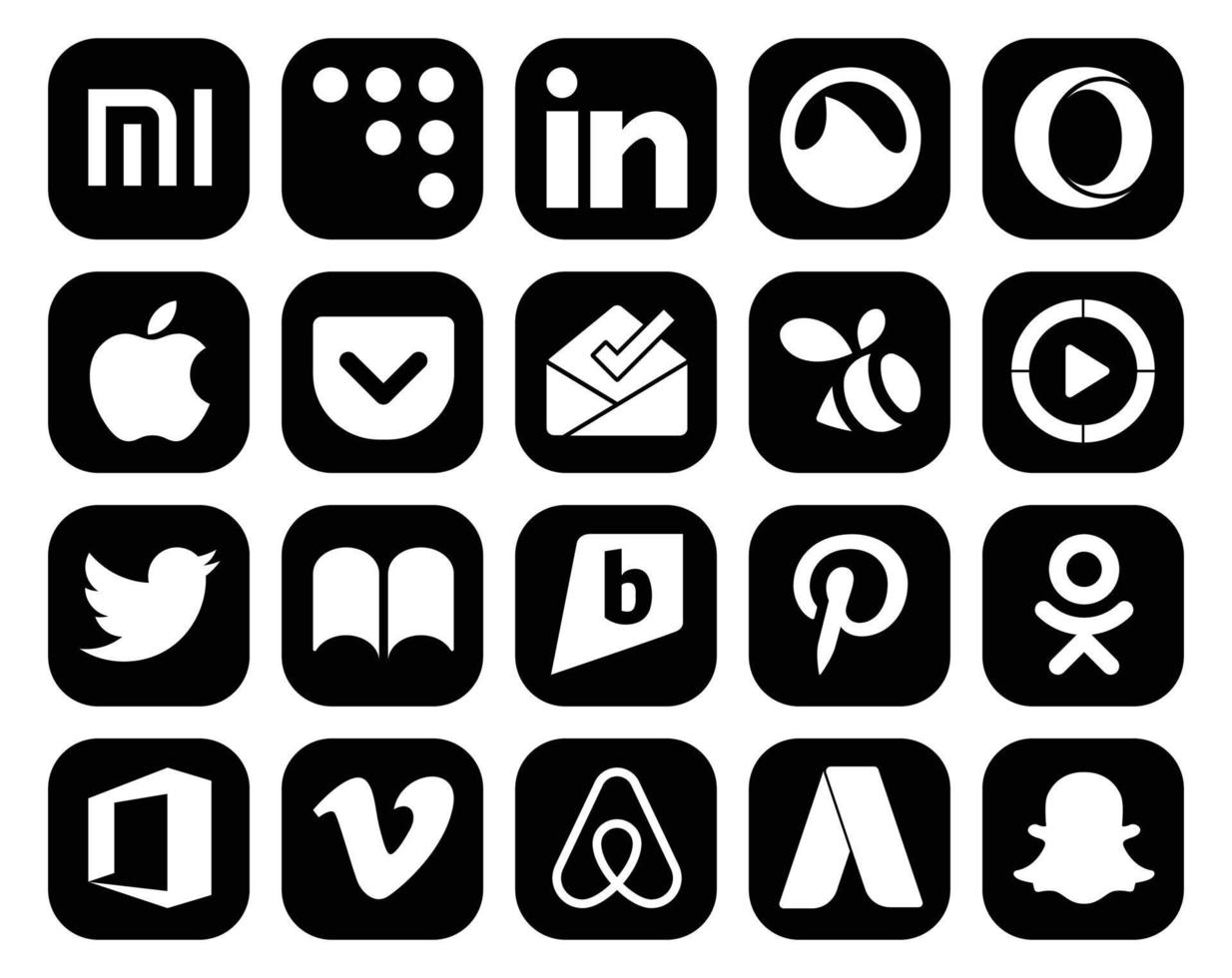 20 social media ikon packa Inklusive kontor Pinterest svärm brightkite PIP vektor