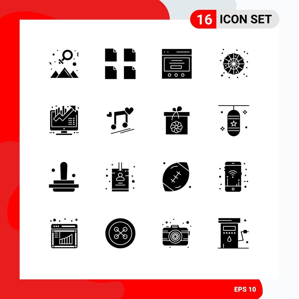 Stock Vector Icon Pack mit 16 Zeilenzeichen und Symbolen für die beängstigende Spinne der Konzept-Business-Schnittstelle editierbare Vektordesign-Elemente