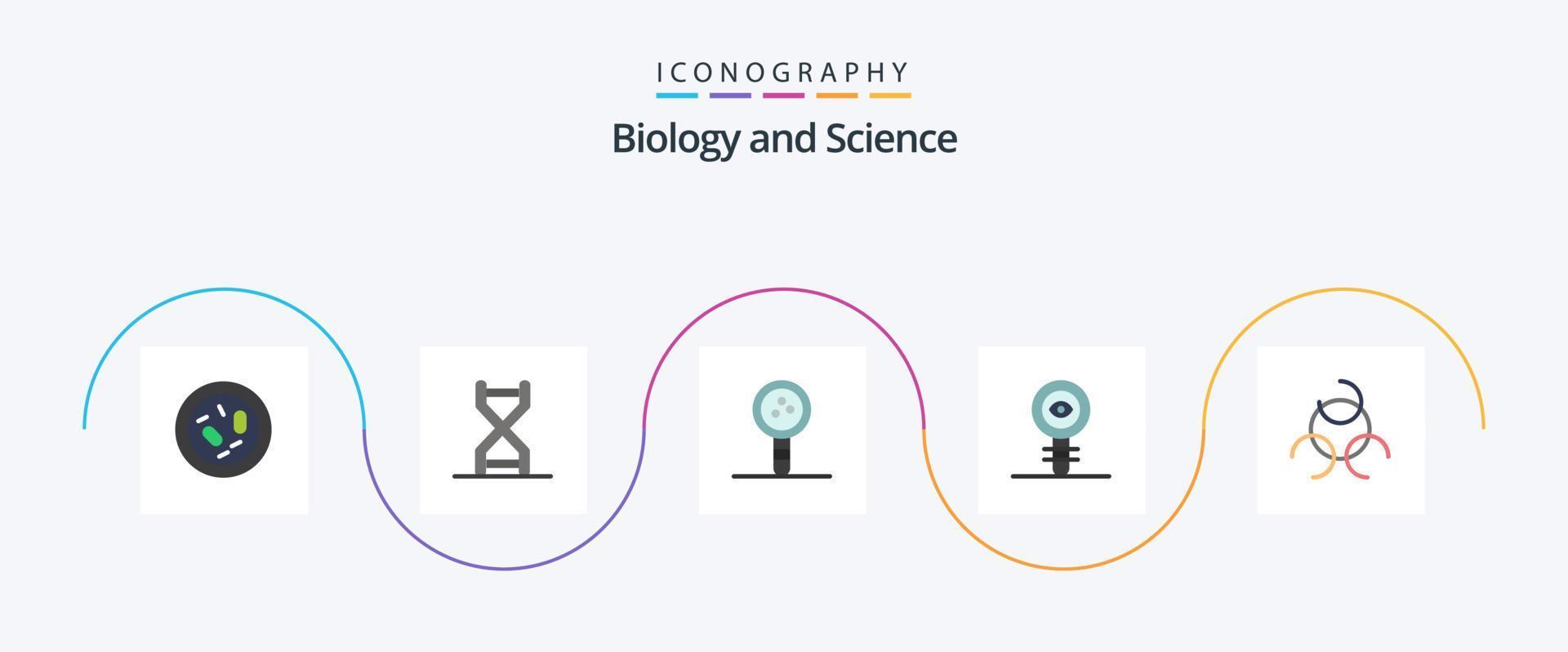 biologi platt 5 ikon packa Inklusive kemi. biologi. dna strukturera. inlärning. kunskap vektor
