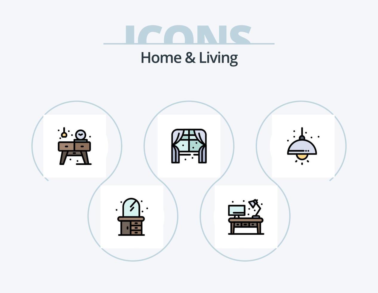 Haus- und Wohnlinie gefüllt Icon Pack 5 Icon Design. Möbel. Klumpen. heim. Stand. heim vektor