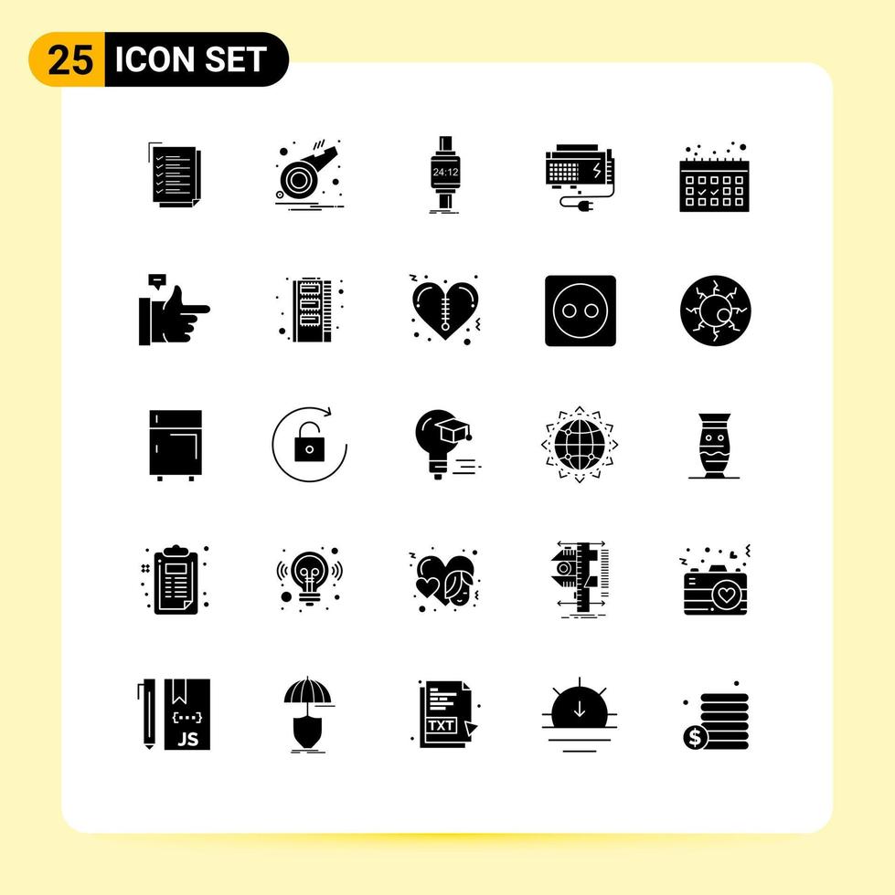 25 universell fast glyfer uppsättning för webb och mobil tillämpningar källa dator smart Kolla på batteri android redigerbar vektor design element