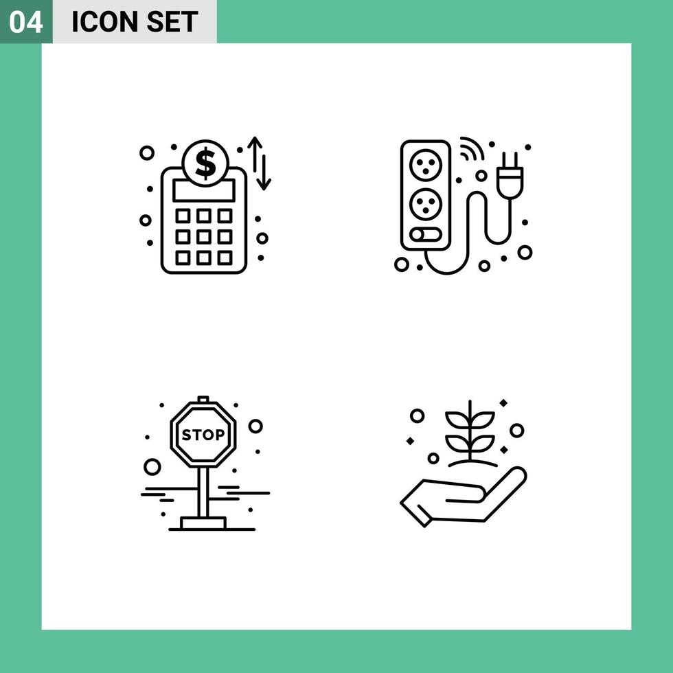 uppsättning av 4 kommersiell fylld linje platt färger packa för konton planen resa kabel- elektricitet lantbruk redigerbar vektor design element