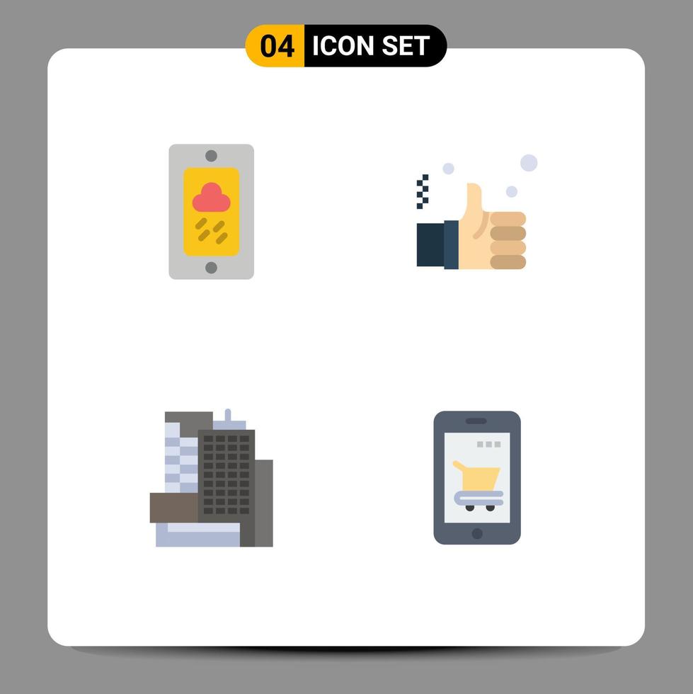 mobil gränssnitt platt ikon uppsättning av 4 piktogram av mobil byggnad regnig hand kontor redigerbar vektor design element