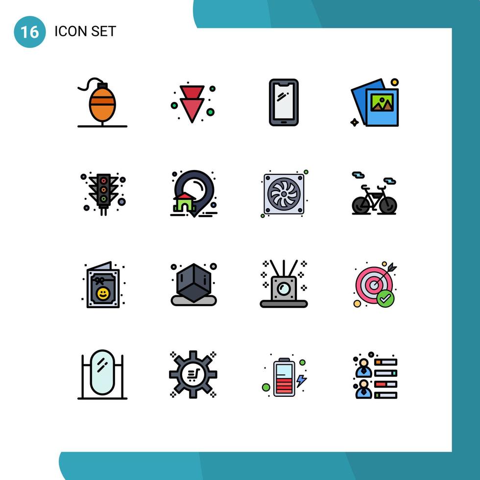 satz von 16 kommerziellen flachen farbgefüllten linienpaket für signallicht mobile stadtbild editierbare kreative vektordesignelemente vektor